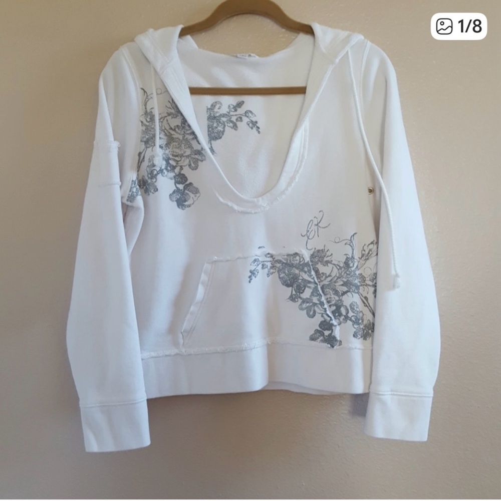 Calvin Klein White Floral Crop Hoodie, L